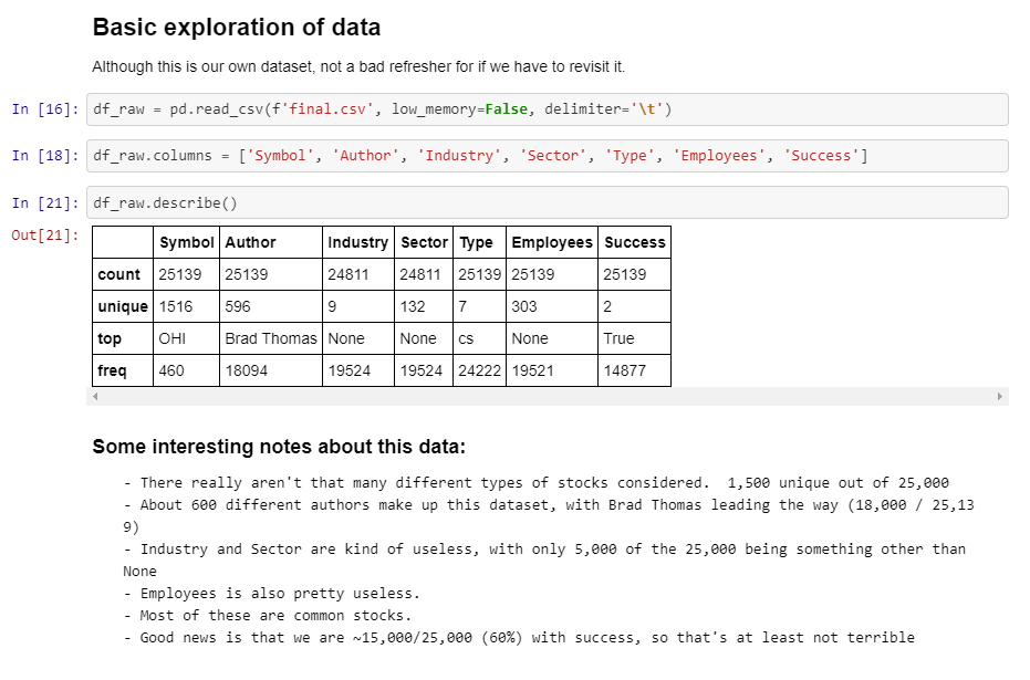 Data Results for Brad Thomas